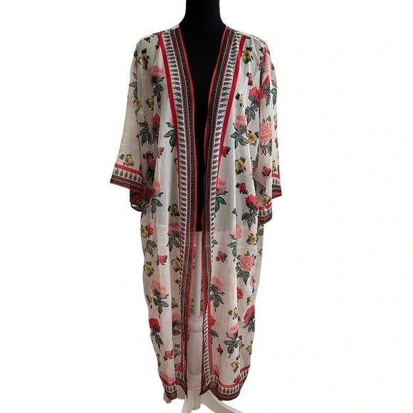 H&M X Coachella Size Large Sheer Floral Kimono Duster Top Festival Boho Beachy L - Picture 2 of 5